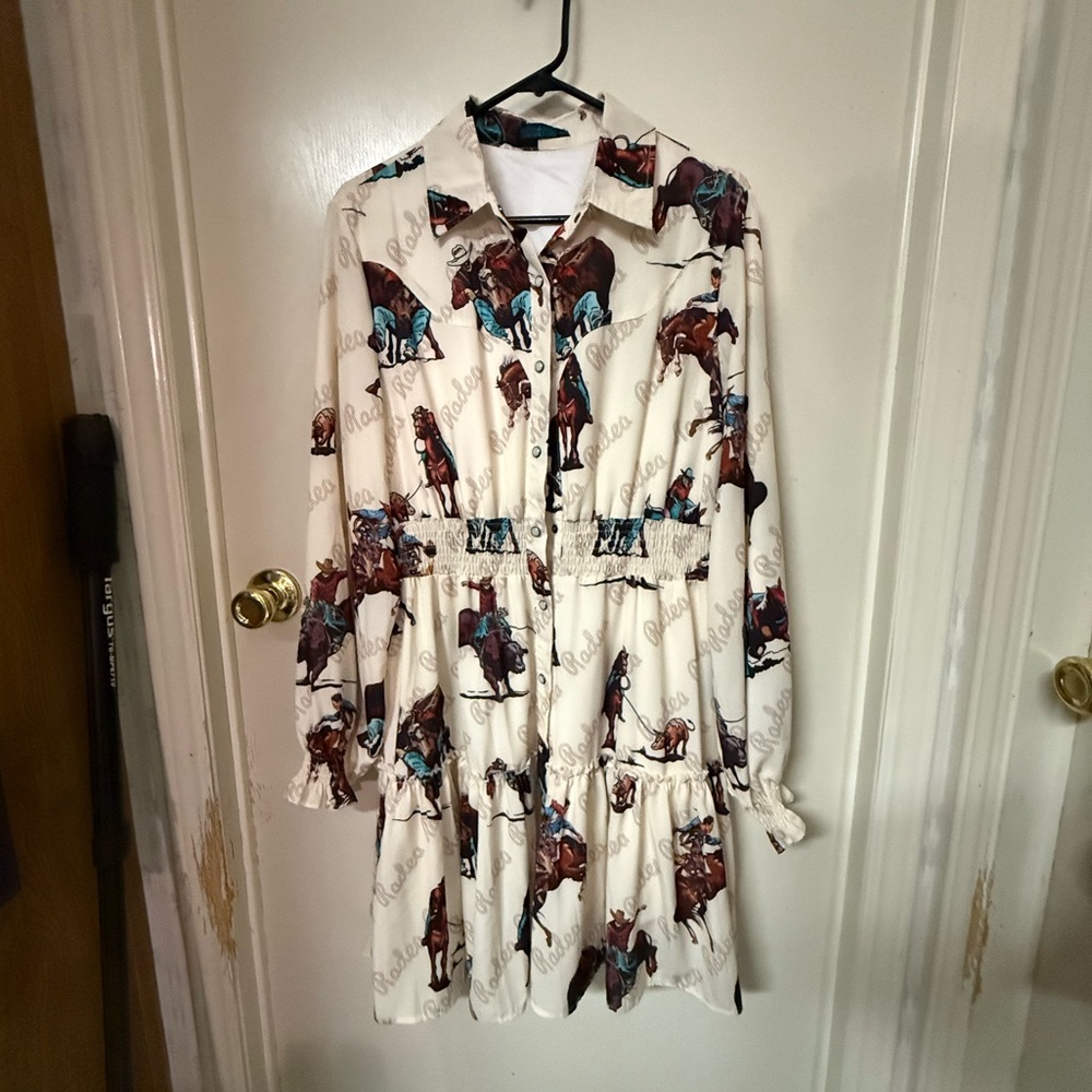 Fashion Express Long Sleeve Dress with Horse Print